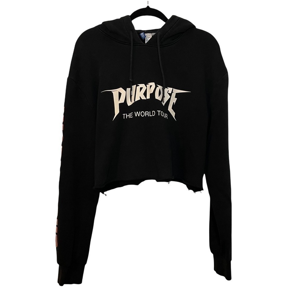 Justin Biebers” Purpose” World Tour Cropped Black Hoodie Sz. Large